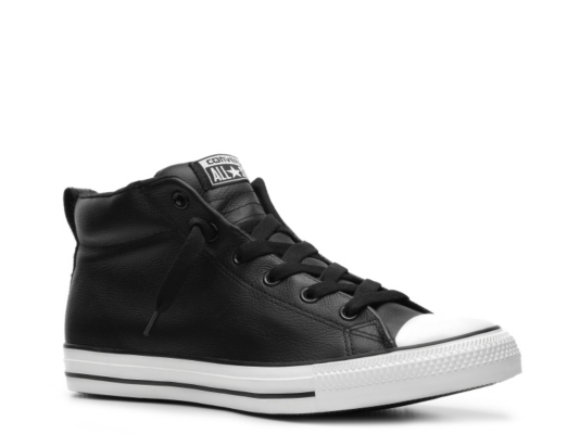 black leather mid top converse
