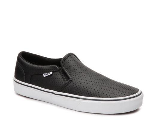 vans perforated leather slip on white