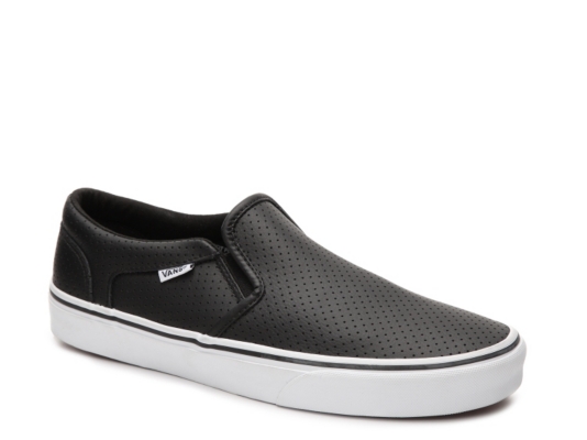 grey leather slip on vans