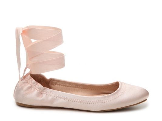 white ballet flats with ribbon ties