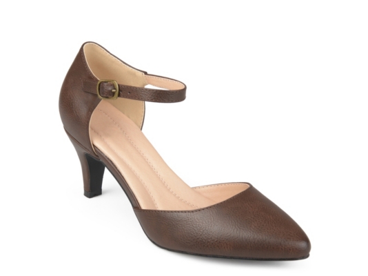 low heel brown pumps