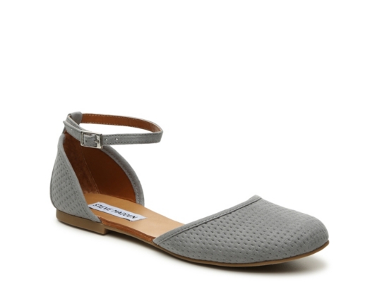 gray flats with ankle strap
