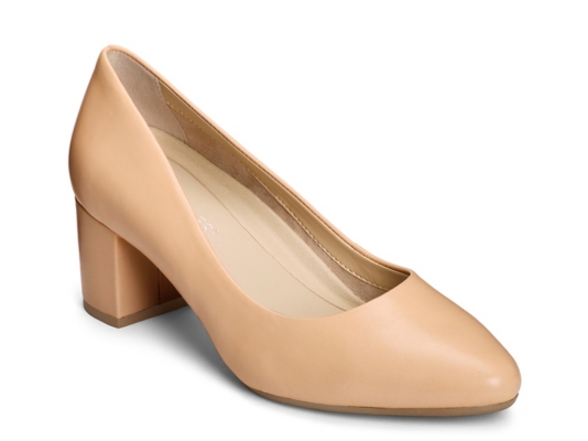 low heel brown pumps