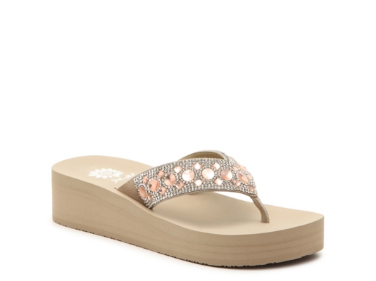 beige wedge flip flops