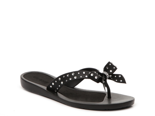 guess black flip flops with bow