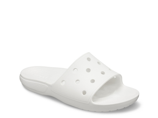 white crocs with gray fur