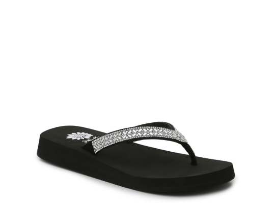 yellow box black sequin flip flops